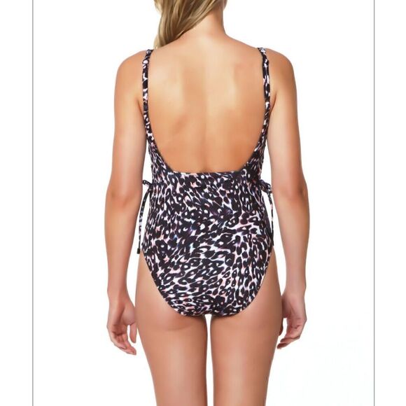 Sanctuary Swim Sz XL Square Neckline High Leg Leopard One Piece Swimsuit New - Picture 4 of 9